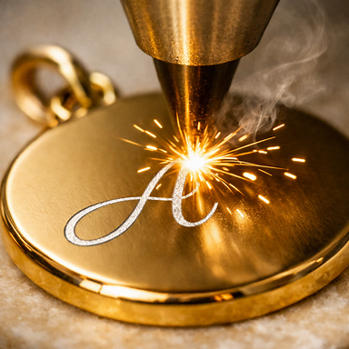 Macro shot of a laser beam engraving a pendant